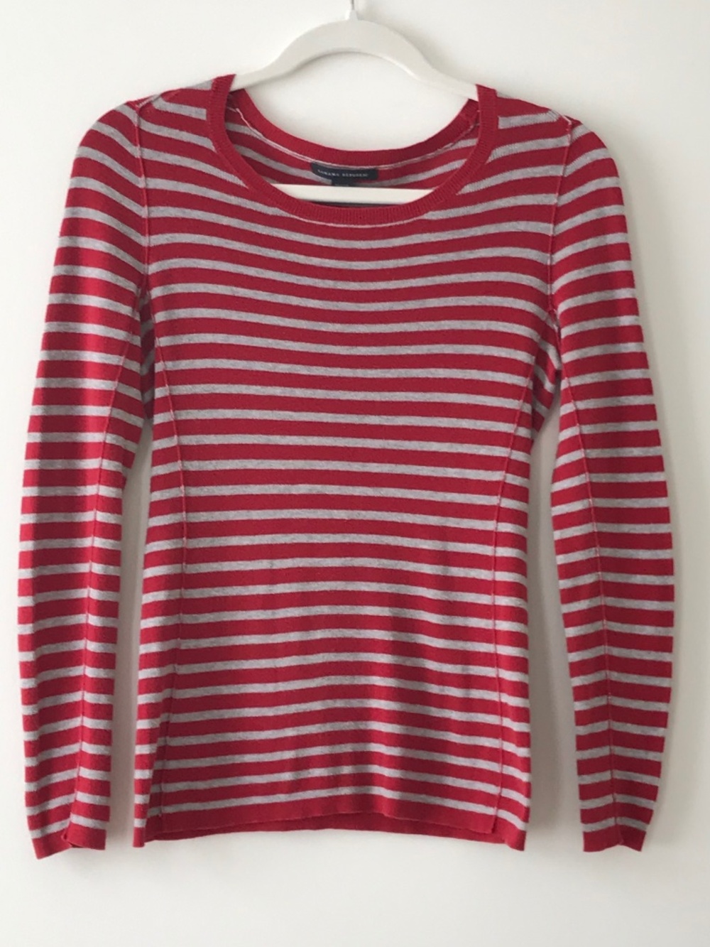 Banana Republic 100% Cotton Red Gray Striped Crewneck Sweater